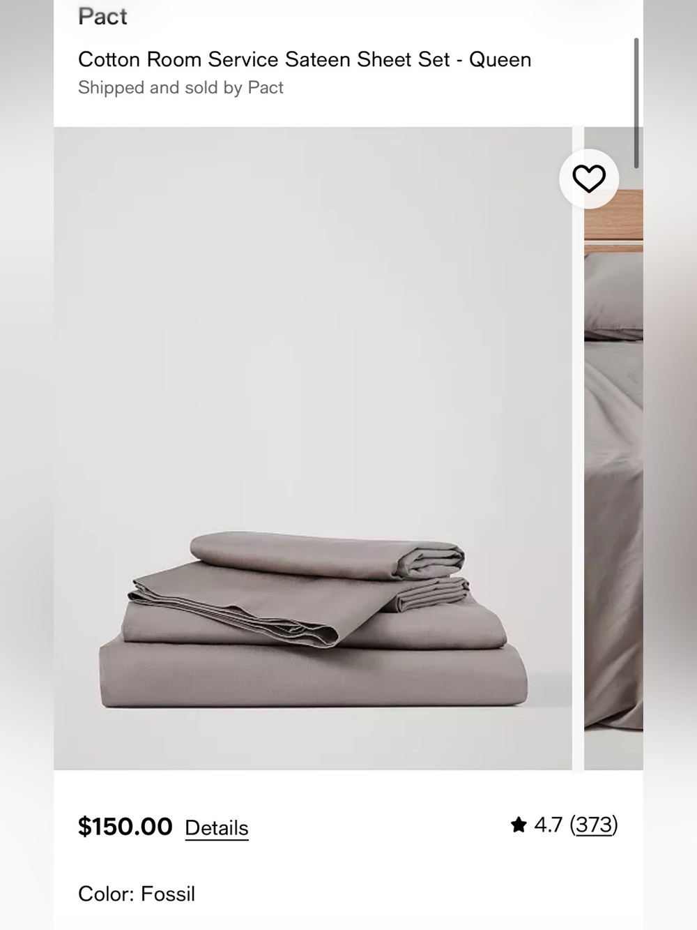Pact Cotton Sateen Sheet Set in Fossil Gray - Queen
